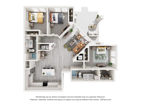 Floor plan for 3 beds, 2 baths, 1360 sqft